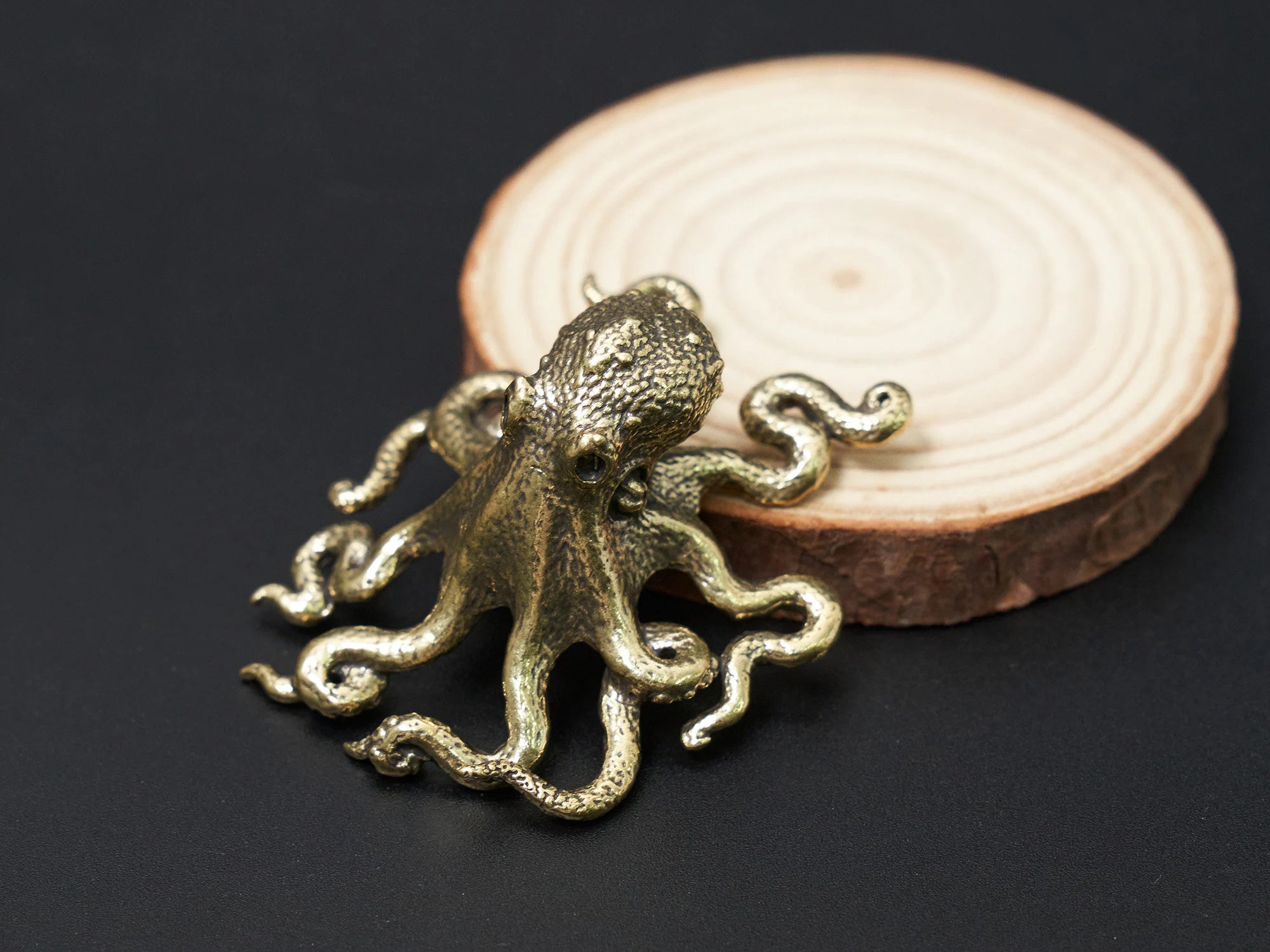 Mini Brass Octopus Statue Figurine Tiny Animal Gold Miniature Handmade Metal Art Desk Accessories Sculpture Paper Weight Gift for Her