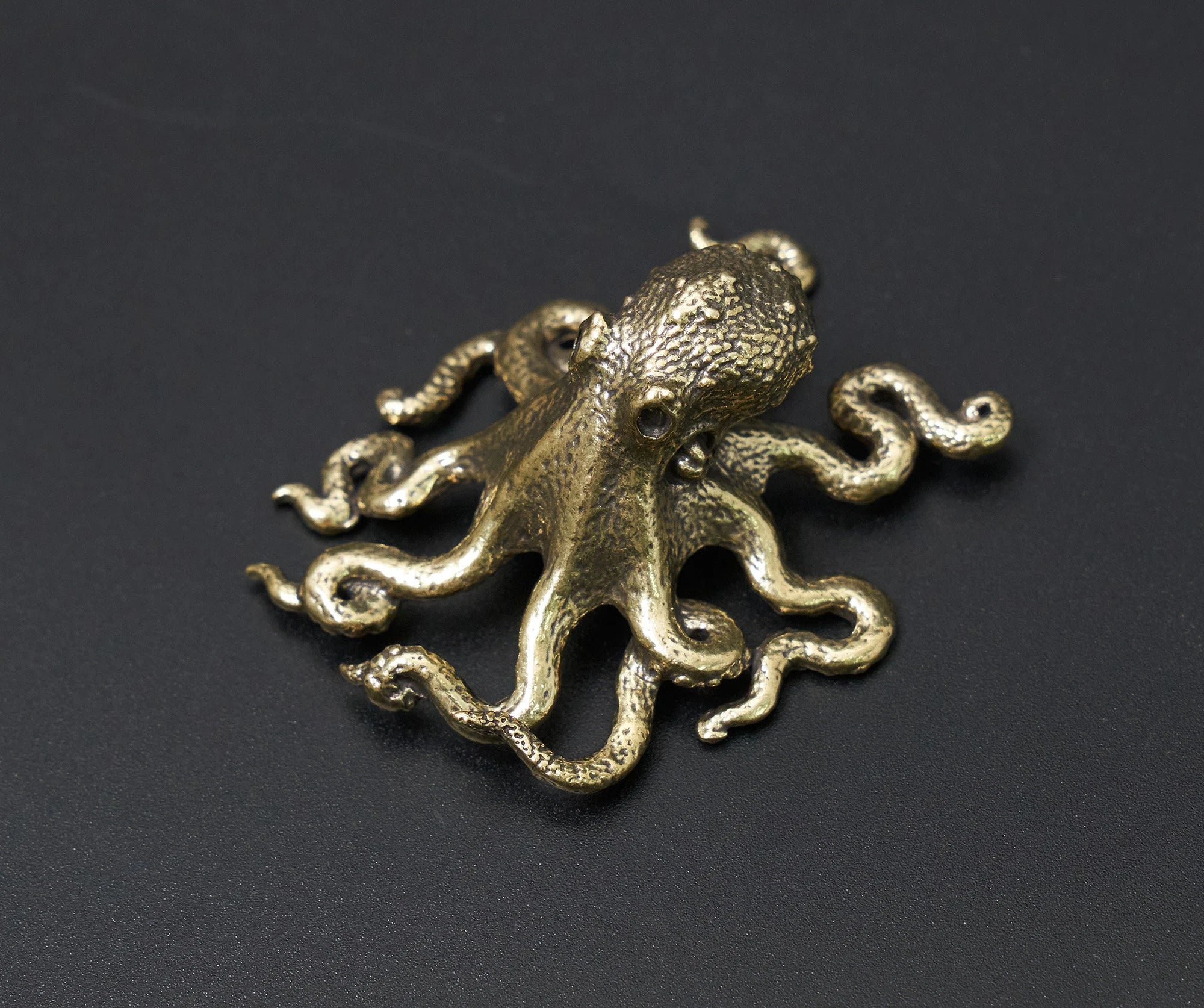 Mini Brass Octopus Statue Figurine Tiny Animal Gold Miniature Handmade Metal Art Desk Accessories Sculpture Paper Weight Gift for Her