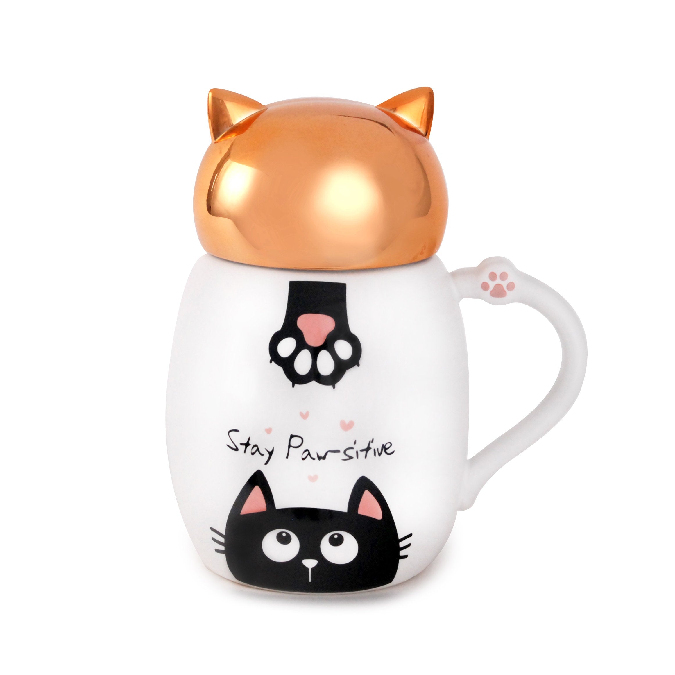 Adorable Cat Kitten Maneki Neko Shaped Ceramic Mugs 12 Fl Oz Mug with Lid